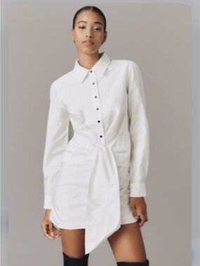 White Tie-Front Shirt Dress by Anthropologie graduation engagement party elegant